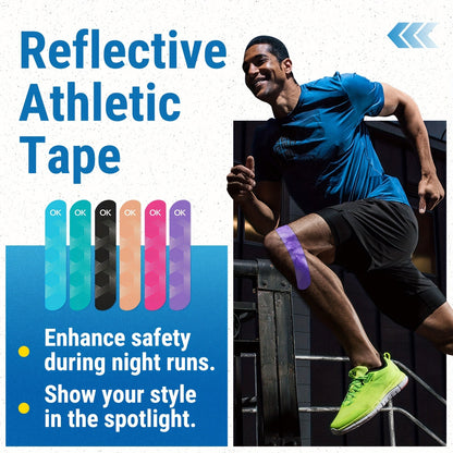 Sports Kinesiology Tape 20 Precut Strips Purple Reflective – Elastic Synthetic Athletic Muscle Support Tape, Quick Adhesion, 2" x 10" Each, Waterproof Performance K Tape for Running, Gym & Injury Recovery