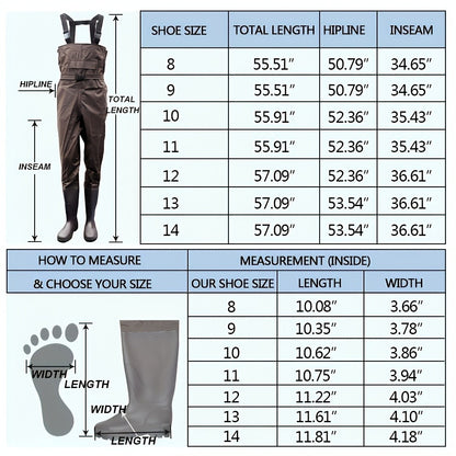 Fishing Waders with Boots for Men & Women – 3-Ply Nylon Lightweight Breathable Wading Pants with PVC Lining, Anti-Slip Sole & Pockets – Camo & Brown, US Size 8–14 for Hunting & Outdoor