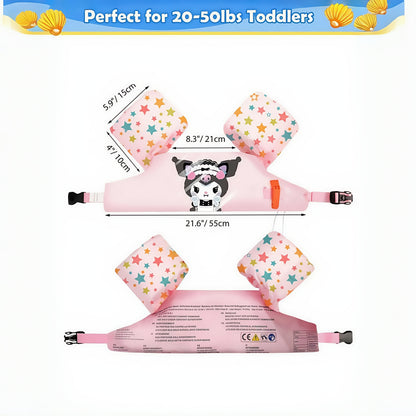 Kids Swim Vest Toddler Arm Floaties Cute Cartoon Print Adjustable Straps Nylon 20-66lbs Ages 2-9 for Pool Beach Learning to Swim