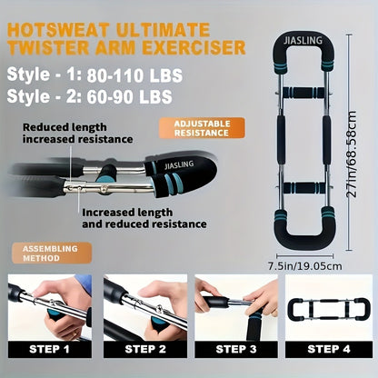 Arm Strength Trainer U-Shaped Spring Resistance Bar – Portable Home Gym Chest Expander & Forearm Strengthener with 2-Level Adjustable Resistance Bands, Detachable Design & Comfortable Grip | 3 Colors