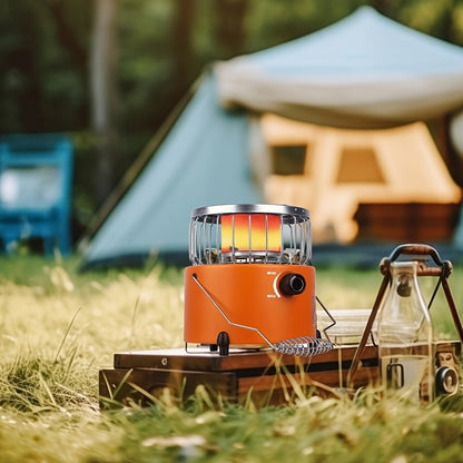 Portable Propane Camping Stove 9000 BTU – 2-in-1 Indoor & Outdoor Gas Heater for Camping, Cooking & Emergency Preparedness, Adjustable Flame, Stainless Steel, Compact 10.7x7 Inch with Gas Hose & MAPP Converter (Yellow)