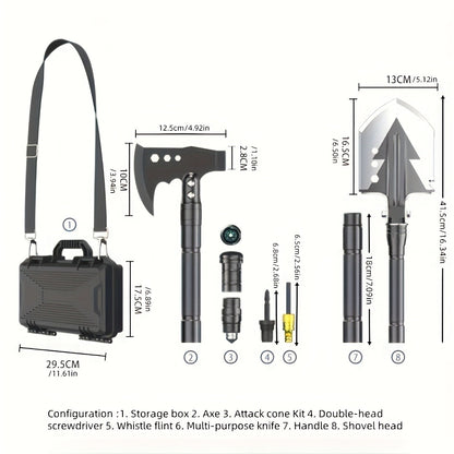 Hand-Forged Camping Axe & Shovel Set Portable Outdoor Tool Kit for Chopping Firewood Hiking Backpacking Gardening Backyard Survival Activities