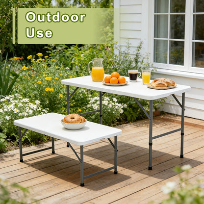 Folding Picnic Table Portable Plastic Camping Table Indoor Outdoor with Carrying Handle Lock 4FT 6FT Lightweight Fold Up Dining Table for Camping Backyard BBQ Party Beach White