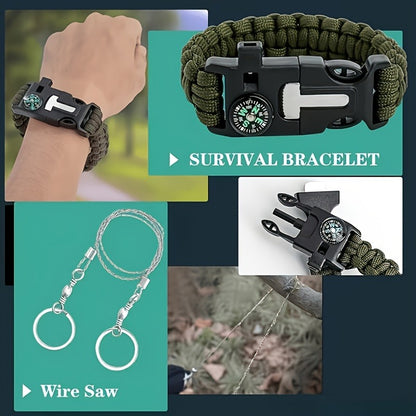 28-in-1 Survival Kit Compact Emergency Gear Set for Men Camping Hiking Outdoor Preparedness Birthday Gift Tactical Survival Tools Black