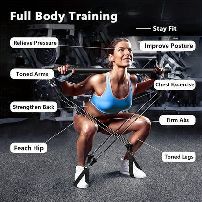 Pilates Bar Kit 14pcs with Resistance Bands & Tension Belt – Multifunctional Fitness Pedal Puller Stick for Home Yoga Stretch Training, Full Body Workout Equipment for Women Men