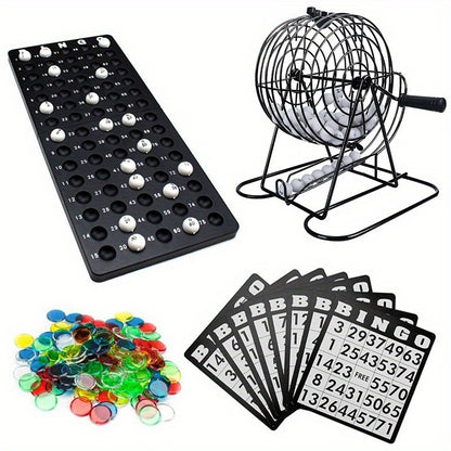 Bingo Game Set Metal Cage Lottery Machine Vintage Desktop Bingo Caller Kit for Family Game Night Party Adults Kids Birthday Holiday Gathering