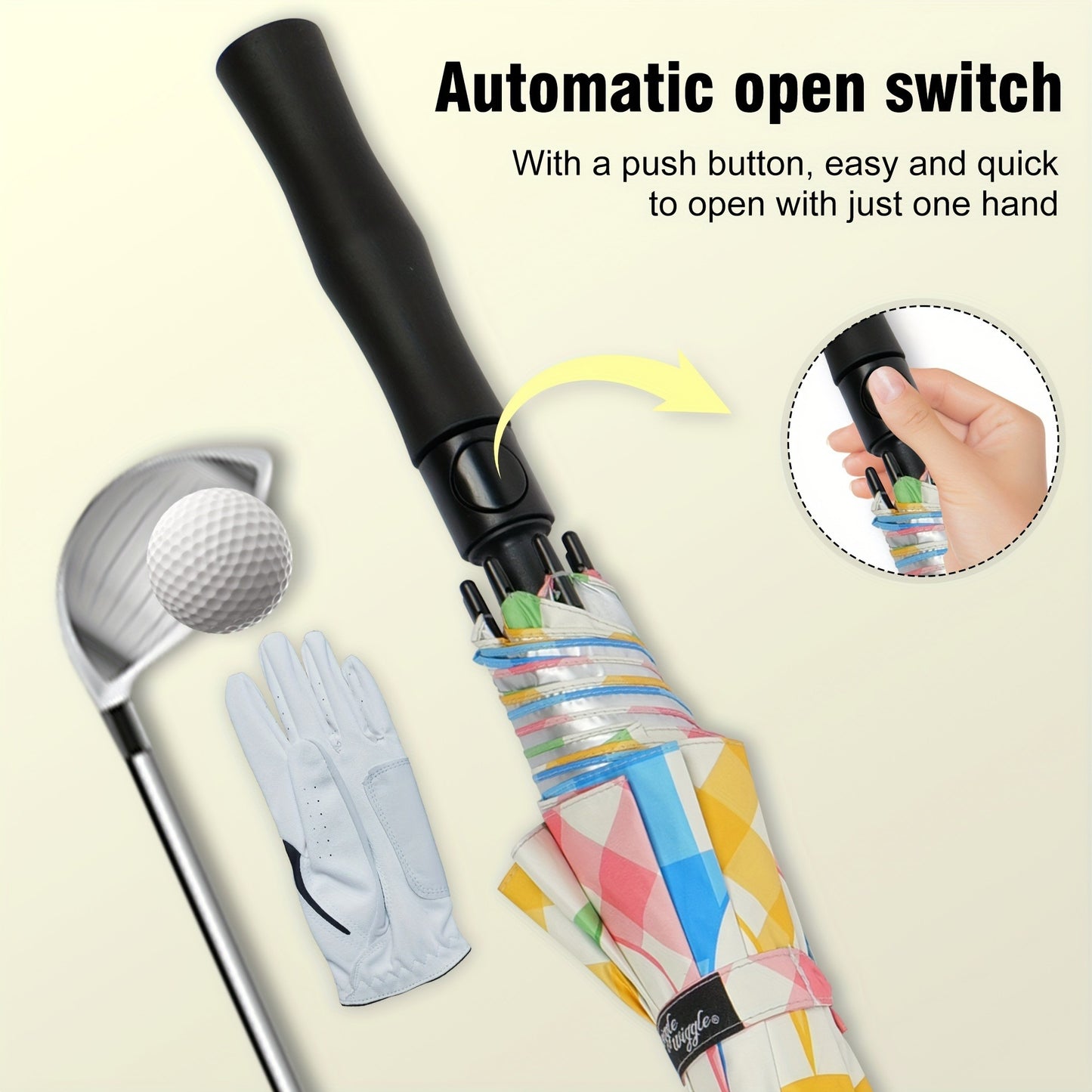 Extra Large Golf Umbrella 52 Inch Double Canopy Windproof - Smile Face Design, 2-Layer Vented Canopy, Straight Long Handle 39.37", Auto Open Button, Sunshade Coverage for 3-4 People, Oversized Rain & Sun Umbrella