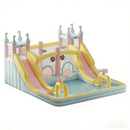 Inflatable Bounce House with Slide, Climbing Wall, Water Pool & Basketball Hoop – Large Outdoor Backyard Bouncer for Kids & Teens | 4 Sizes 10×7.8FT to 15×14.4FT | Wet or Dry Use | Macaron Colors