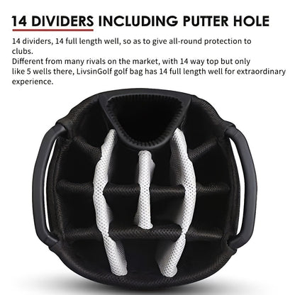 Golf Cart Bag with Full-Length Dividers – Sturdy Spacious Stand Bag with Multiple Pockets for Golf Club Organization, Accessories Storage, Men & Women Golfers