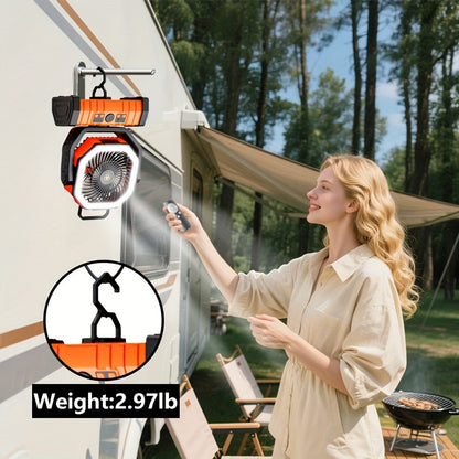 Camping Fan with LED Light 20000mAh Battery – 4-Level Brightness, Multi-Speed Rotatable Portable Tent Fan for Camping, Outdoor, Office & Home, Cooling & Lighting Combined