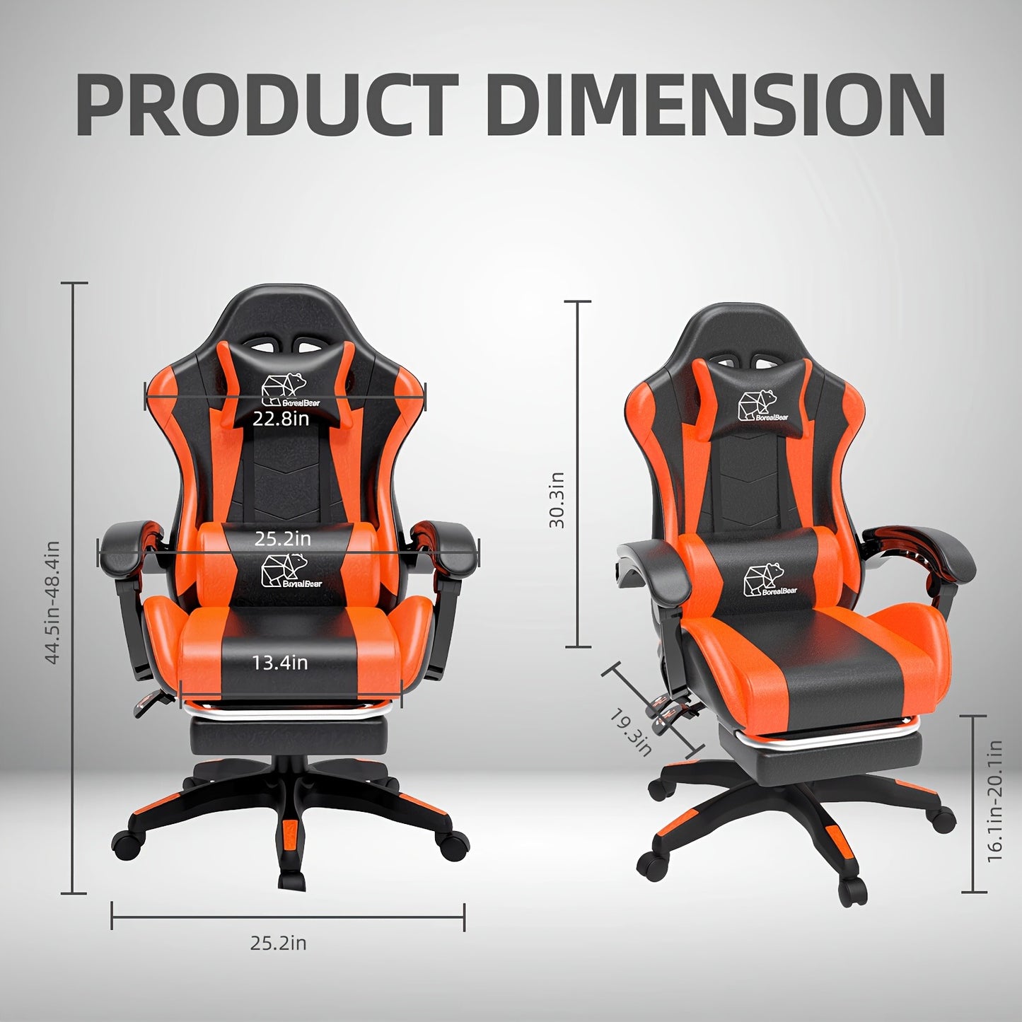 Gaming Chair with Footrest & Lumbar Support – Ergonomic Reclining Computer Chair 360° Swivel Adjustable Height