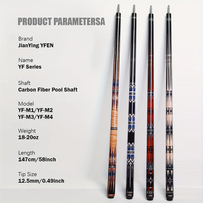Carbon Fiber Pool Cue Stick 12.5mm Low Deflection Professional Billiard Cue with Extension Canadian Maple Wavy Pin Wrapless Design Dent-Resistant Shaft