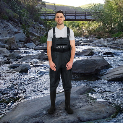 Waterproof Chest Waders for Men – Bootfoot PVC Fishing Suit with H-Back Suspenders, Anti-Slip Rubber Boots | Sizes 7.5–13 | Ice Fishing, Fly Fishing, Saltwater & Hunting