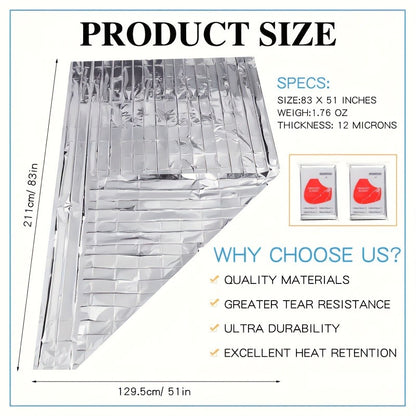Emergency Mylar Thermal Blanket 52"x82" Reflective Foil Survival Blanket for Camping Hiking Outdoor First Aid Kit Weather Protection Ground Cover