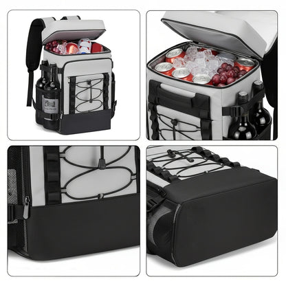 Insulated Cooler Backpack Leakproof Thermal Lunch Bag, Large Capacity Waterproof Cooling Rucksack for Camping, Hiking, Picnic & Beach, Foldable Soft Cooler Bag for Men & Women, Black & Grey
