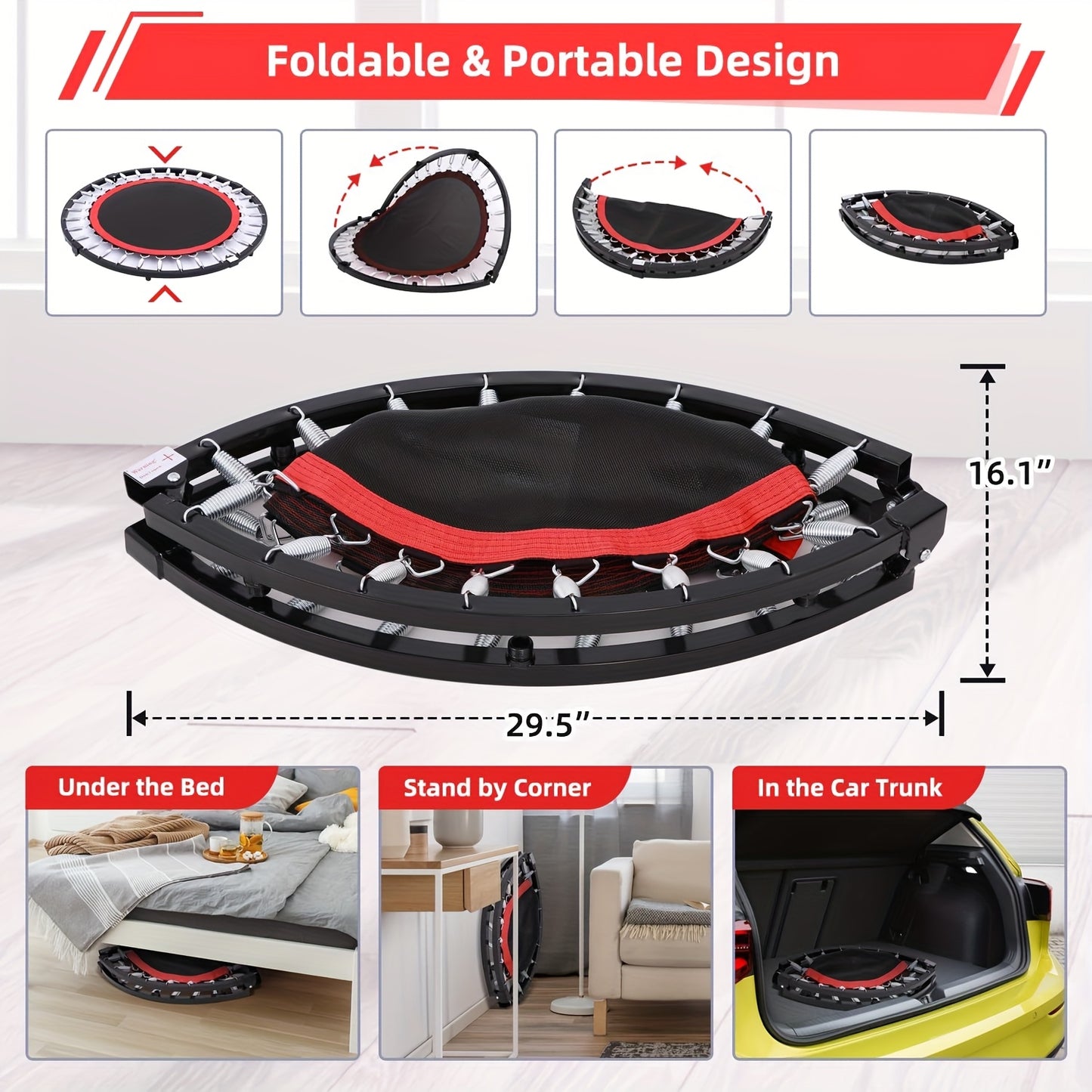 Mini Trampoline Rebounder 40" for Adults 330LB Capacity with Balance Bar Indoor Outdoor Fitness Cardio Exercise Trampoline