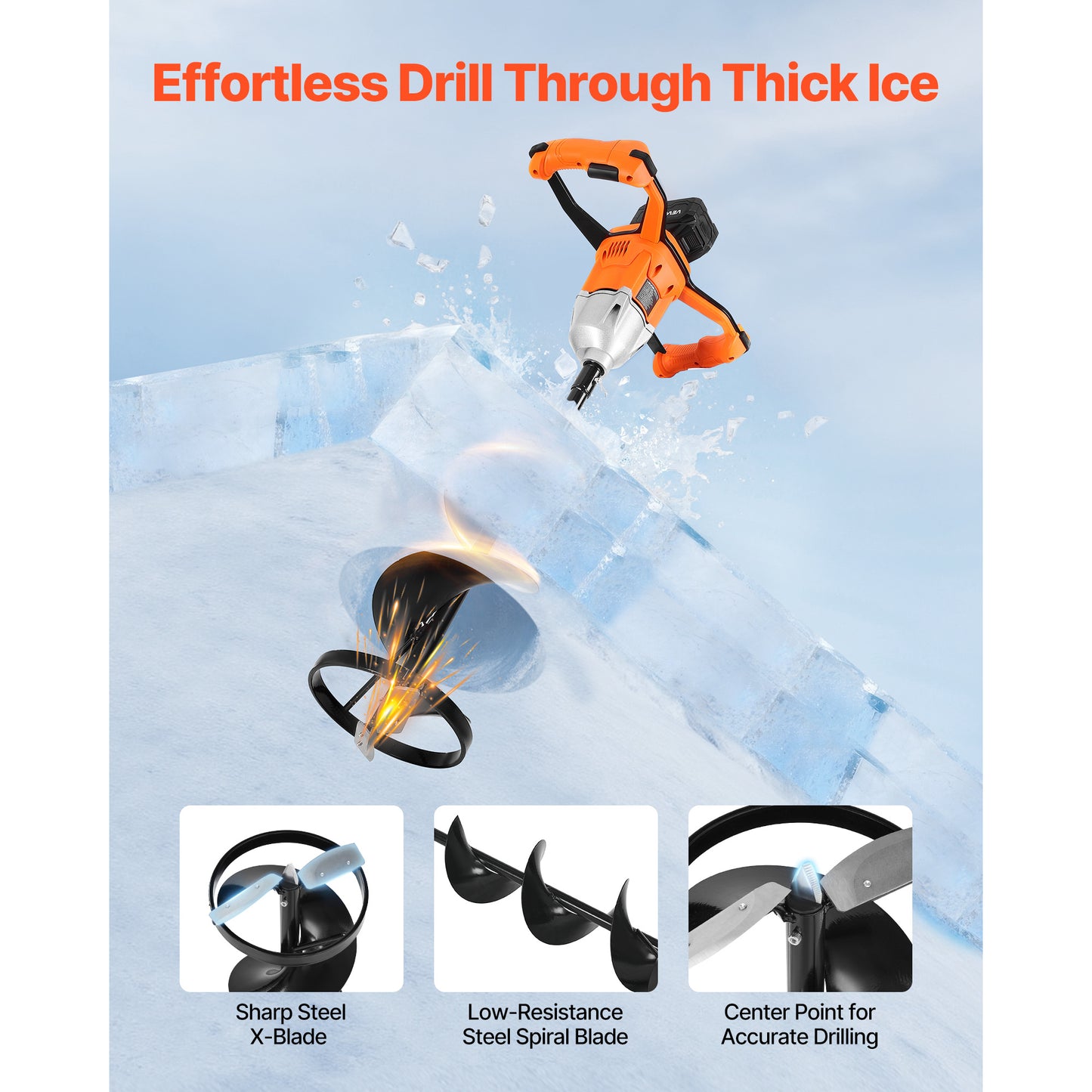 Electric Ice Auger 8 Inch 20V Cordless Brushless Motor, 2-in-1 Ice Fishing & Earth Auger with 4000mAh Battery, Turbo High-Speed Cutting, Cold-Resistant Steel Blades for Ice Fishing & Post Hole Digging