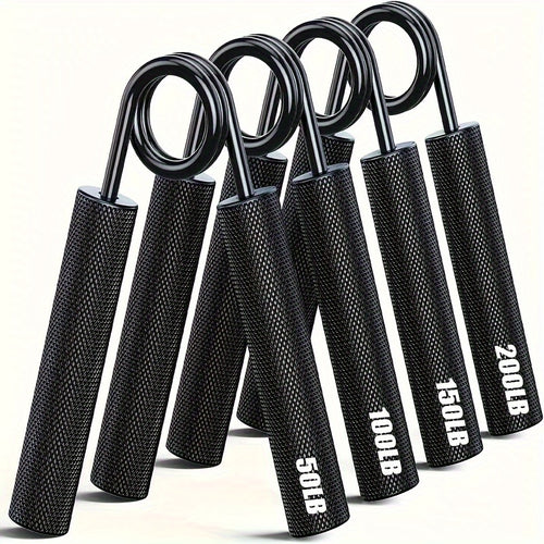 Hand Grip Strengthener Set 4pcs Heavy Duty Metal - Forearm & Wrist Trainer 50LB to 200LB Resistance, Finger Exerciser for Muscle Building, Rehabilitation & Crush Grip Training, Black