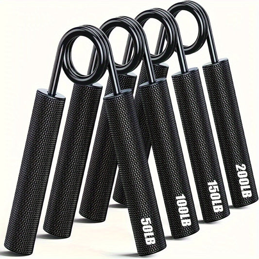 Hand Grip Strengthener Set 4pcs Heavy Duty Metal - Forearm & Wrist Trainer 50LB to 200LB Resistance, Finger Exerciser for Muscle Building, Rehabilitation & Crush Grip Training, Black