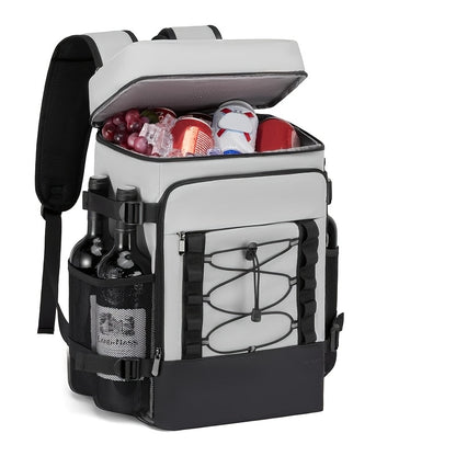 Insulated Cooler Backpack Leakproof Thermal Lunch Bag, Large Capacity Waterproof Cooling Rucksack for Camping, Hiking, Picnic & Beach, Foldable Soft Cooler Bag for Men & Women, Black & Grey