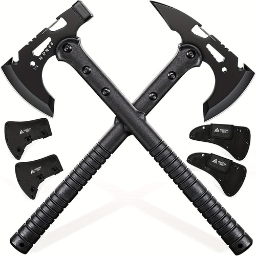 Tactical Tomahawk Axe 2-Pack – Camping Hatchet with Spike, Hammer, Bottle Opener, Hex Wrench & Sheath | Survival Axe for Hiking Trekking Bushcraft