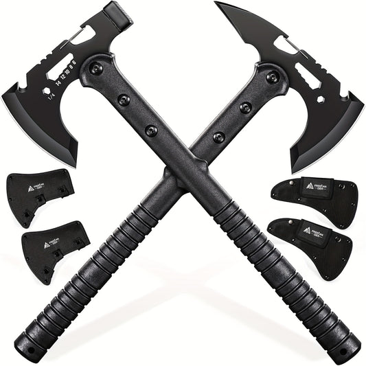 Tactical Tomahawk Axe 2-Pack – Camping Hatchet with Spike, Hammer, Bottle Opener, Hex Wrench & Sheath | Survival Axe for Hiking Trekking Bushcraft