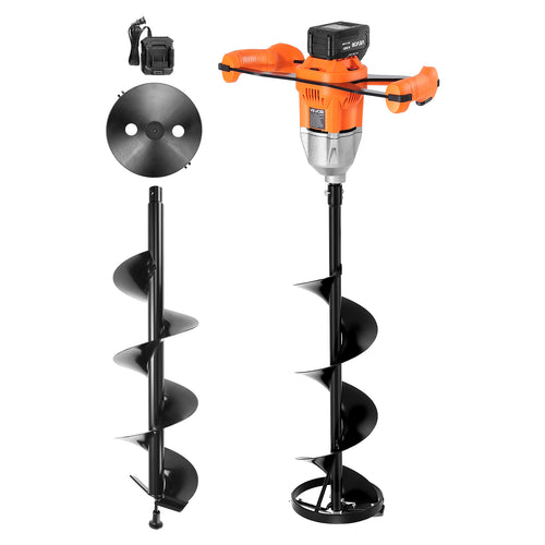 Electric Ice Auger 8 Inch 20V Cordless Brushless Motor, 2-in-1 Ice Fishing & Earth Auger with 4000mAh Battery, Turbo High-Speed Cutting, Cold-Resistant Steel Blades for Ice Fishing & Post Hole Digging