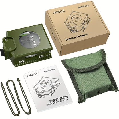 Survival Compass with Inclinometer & Carrying Bag – Sighting Compass for Camping, Hiking, Hunting, Geology & Navigation Activities (Green & Black)