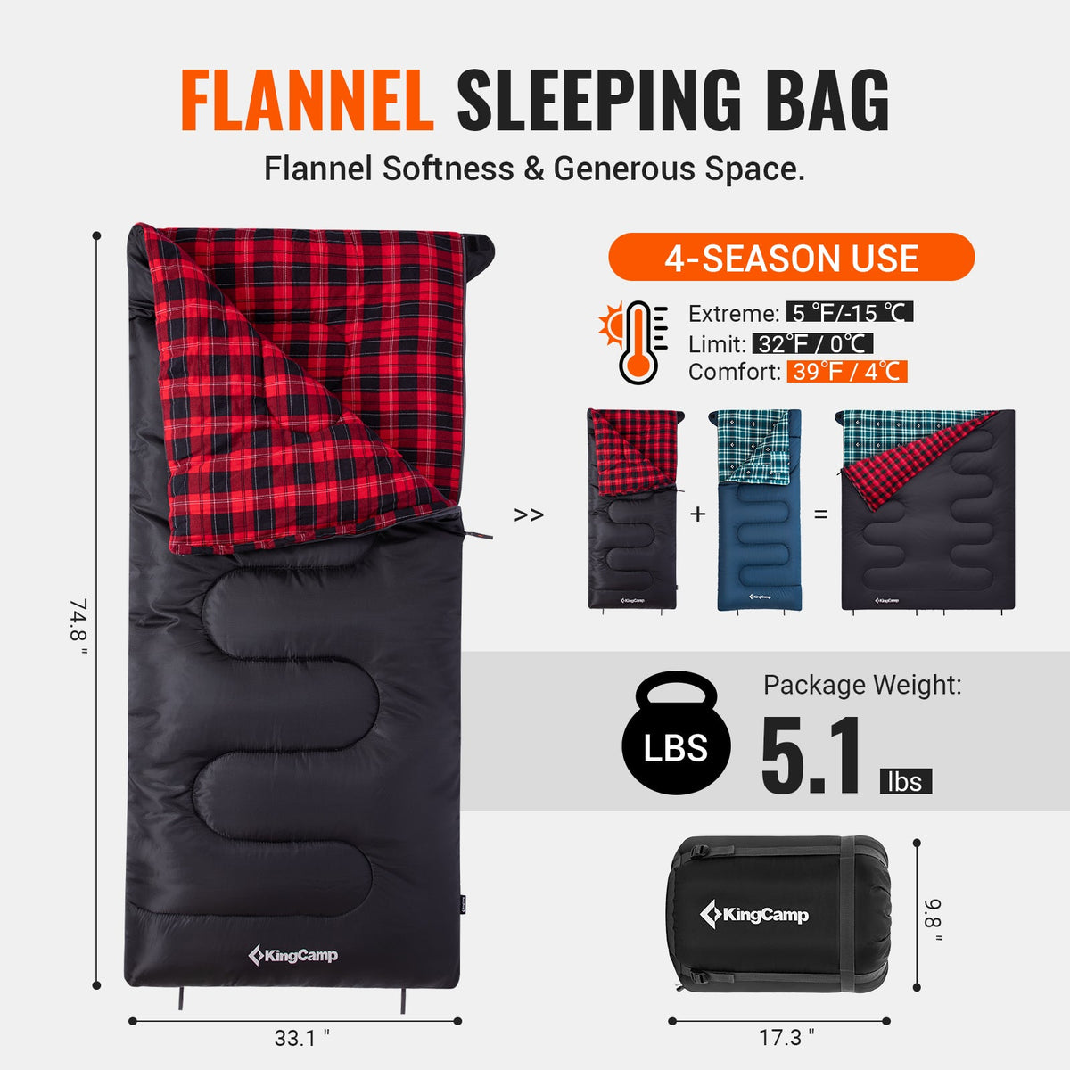 Wide Flannel Camping Sleeping Bag source view 51