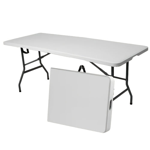 Folding Picnic Table Portable Plastic Camping Table Indoor Outdoor with Carrying Handle Lock 4FT 6FT Lightweight Fold Up Dining Table for Camping Backyard BBQ Party Beach White