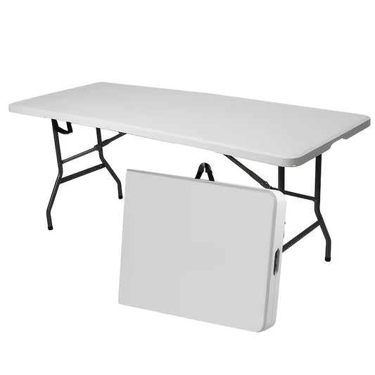 Folding Picnic Table Portable Plastic Camping Table Indoor Outdoor with Carrying Handle Lock 4FT 6FT Lightweight Fold Up Dining Table for Camping Backyard BBQ Party Beach White