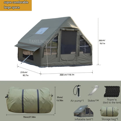 Inflatable Camping Tent 4 Person – Army Green, Double Doors & Windows, Portable Foldable Easy Setup – Large Outdoor Tent for Camping, Picnic, BBQ & Leisure, 118"x83"x83"