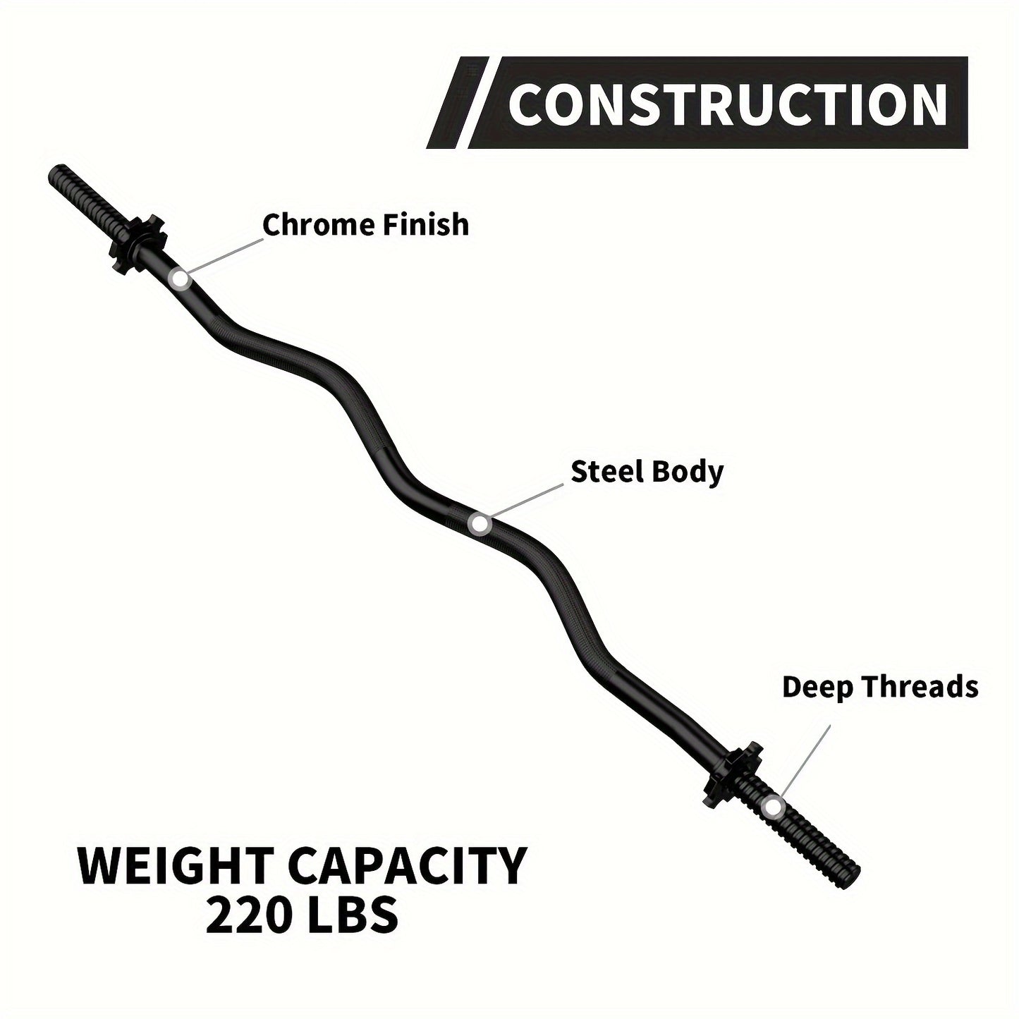 EZ Curl Bar 47" Olympic Barbell for Weightlifting Hip Thrusts Squats Lunges 1-Inch Weight Plates Home Gym with 2 Collars