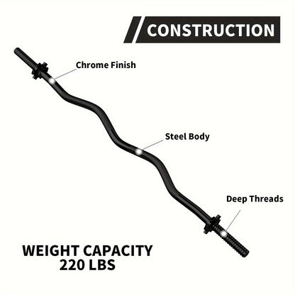 EZ Curl Bar 47" Olympic Barbell for Weightlifting Hip Thrusts Squats Lunges 1-Inch Weight Plates Home Gym with 2 Collars