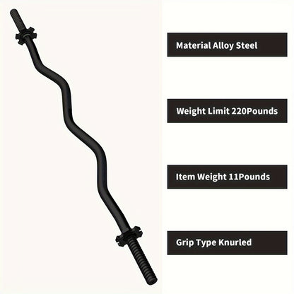 EZ Curl Bar 47" Olympic Barbell for Weightlifting Hip Thrusts Squats Lunges 1-Inch Weight Plates Home Gym with 2 Collars