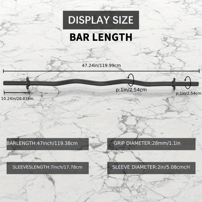 EZ Curl Bar 47" Olympic Barbell for Weightlifting Hip Thrusts Squats Lunges 1-Inch Weight Plates Home Gym with 2 Collars