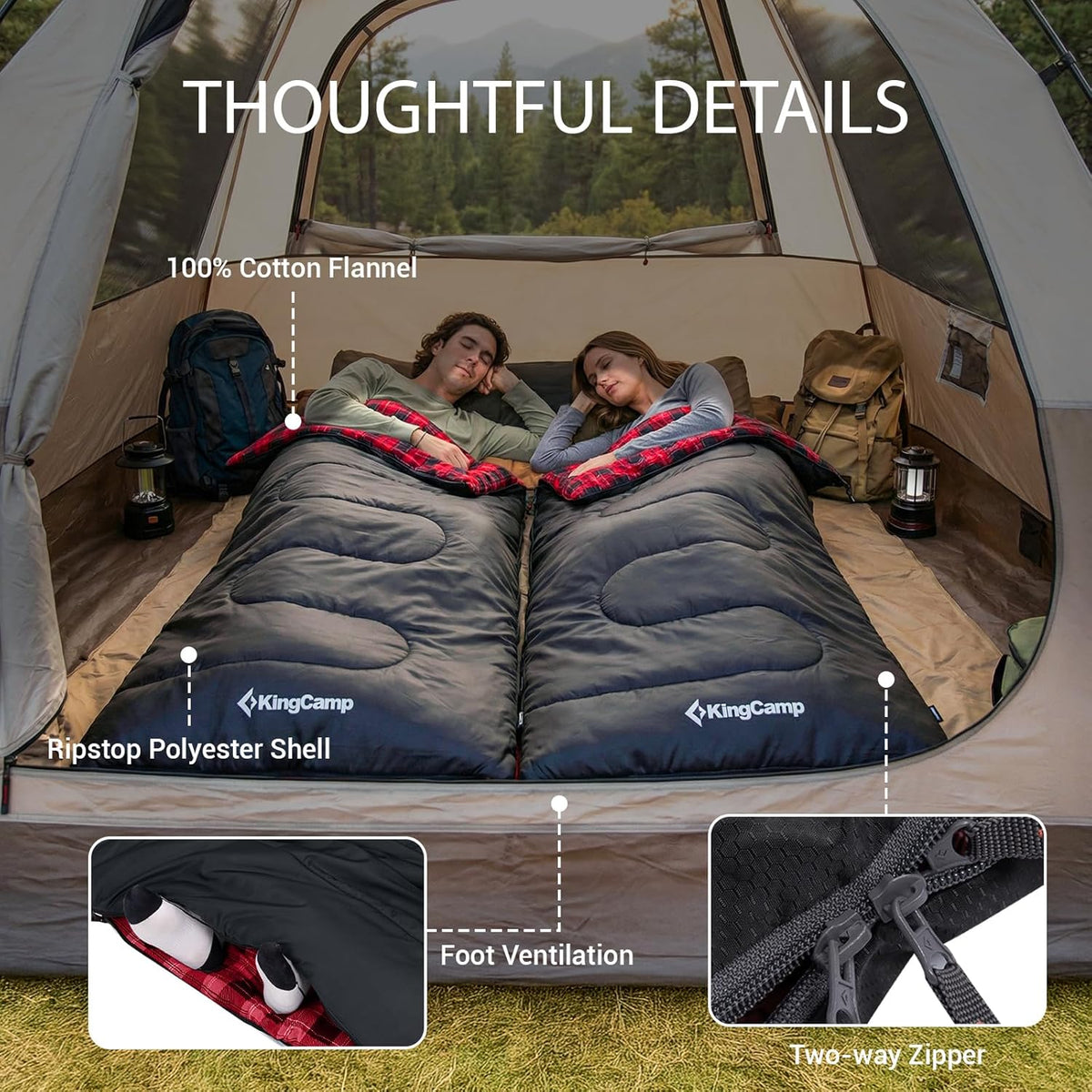 Wide Flannel Camping Sleeping Bag source view 54