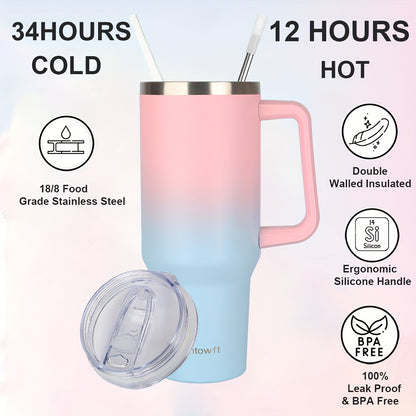 40oz Tumbler with Handle and Straw – Insulated Stainless Steel Water Bottle, Leak-Proof Lid, Cup Holder Friendly, 34H Cold / 8H Hot, Carrier Bag Included, Gift for Women & Men, 5 Colors (Sports, Gym, Travel)