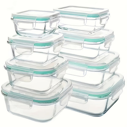 Glass Food Storage Containers 16pcs Airtight Set with Lids – Microwave & Oven Safe, BPA-Free, Leak-Proof Meal Prep Containers for Salads, Fruits, Vegetables & Sandwiches, Outdoor Picnic Lunch Box, Includes Cleaning Pads (Standard & Large Size)
