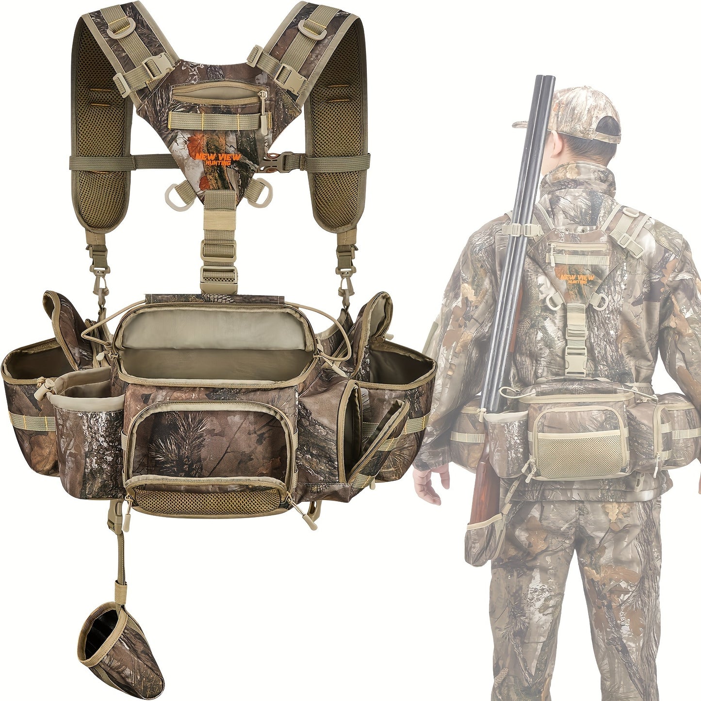 Hunting Fanny Pack for Men with 9 Pockets – Camouflage Waist Bag with Rifle & Bow Holder, Adjustable Strap & Buckle Closure for Hunters & Outdoor Tactical Use