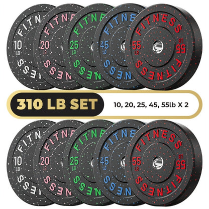 Bumper Plates Colored Rubber Weight Plates – 2-Inch Olympic Barbell Plates for Weightlifting & Strength Training, High Bounce Floor Protection, Low Odor, Non-Slip Surface, Home Gym & Commercial Gym