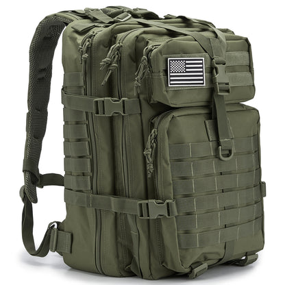 Hunting Rucksack Tactical Hiking Backpack Durable Polyester Multifunctional Camping Backpack with Utility Pocket Zipper Chest Adjustment Straps for 3 Day Trekking Outdoor Sports Hunting Black Green Khaki