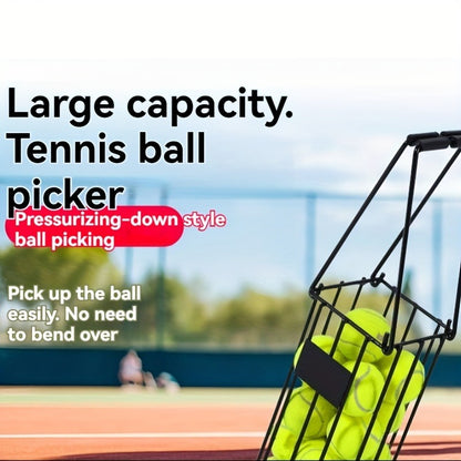 Tennis Ball Picker Up Tube - Stainless Steel Quick-Release Portable Ball Retriever for Tennis Pickleball Training, No-Bend Ball Collector Hopper for Court Home Backyard Practice, Holds 18-20 Balls