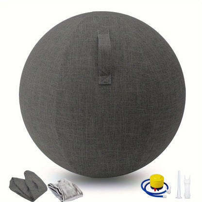 Exercise Ball Chair 65cm with Fabric Cover – Stability Balance Ball Seat for Home Office Desk, Yoga Pilates Birthing Ball, Relieves Back Pain & Improves Posture, Grey & Black, Anti-Burst Design