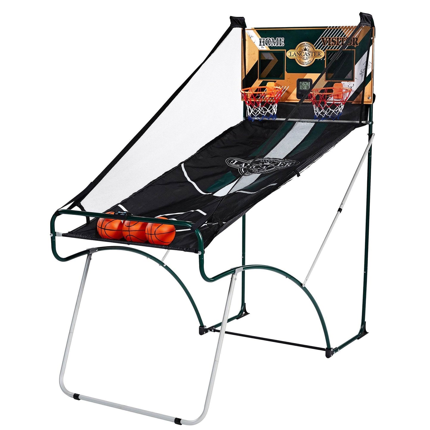 2 Player Indoor Basketball Arcade Game EZ Fold - Dual Hoop Shot Challenge with LED Scoring, 8 Game Modes, 3 Basketballs & Air Pump, Foldable Frame 60x25.5x63 Inch, Home Game Room Family Fun