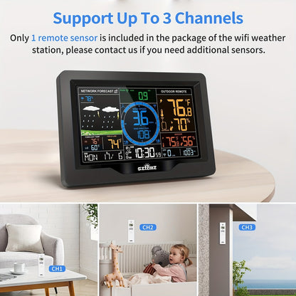 7-in-1 WiFi Home Weather Station – Wireless Indoor & Outdoor with Rain Gauge, Wind Speed, Solar Sensor & Smart App