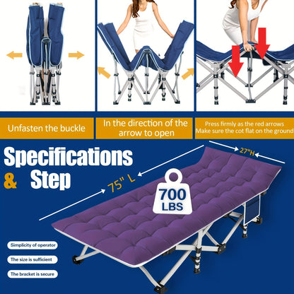 Folding Camping Cot with Mattress – XXL Heavy Duty Portable Sleeping Bed with Carry Bag, 700–900 lbs Capacity, 36×80 Inch Pad, Guest Bed for Adults, Easy Setup for Outdoor Camping Travel Backpacking