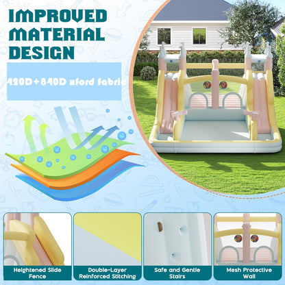 Inflatable Bounce House with Slide, Climbing Wall, Water Pool & Basketball Hoop – Large Outdoor Backyard Bouncer for Kids & Teens | 4 Sizes 10×7.8FT to 15×14.4FT | Wet or Dry Use | Macaron Colors