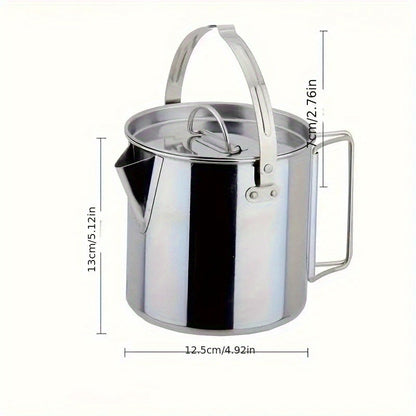 Stainless Steel Camping Kettle 1.2L Collapsible Hanging Portable Outdoor Teapot with Lid for Camping Hiking Picnic Backpacking Campfire Boiling Water Tea Coffee Lightweight Camp Cookware