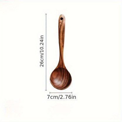 Teak Wood Kitchen Utensil Set 3 Piece Solid Wood Cooking Spoon Rice Spoon High Temperature Resistant Non-Stick Pan Safe Wooden Cooking Utensils Polished Finish Household Kitchen Tools